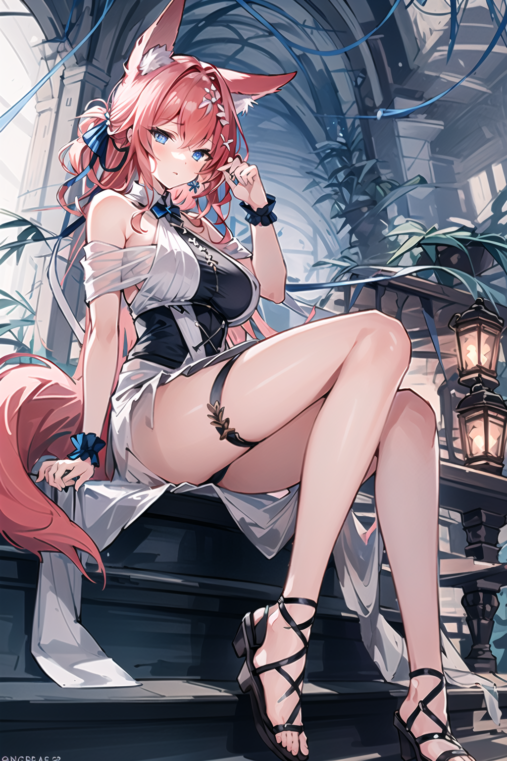 11001-2952042093-_lora_海蒂-000020_0.6_OC_1girl,animal ears,solo,tail,fox ears,long hair,thigh strap,breasts,fox girl,dress,hair ornament,legs,bang.png